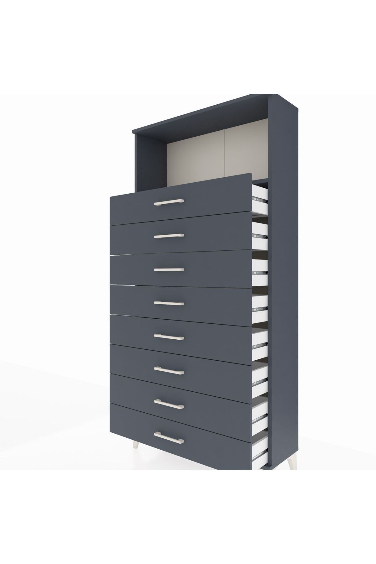 Arges Dolap Tek Raflı 8 Çekmeceli 88x30x182 Antrasit-Antrasit