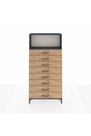 Arges Dolap Tek Raflı 8 Çekmeceli 88x30x182 Antrasit-Çam