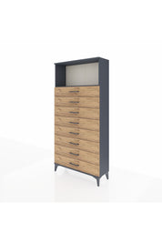 Arges Dolap Tek Raflı 8 Çekmeceli 88x30x182 Antrasit-Çam