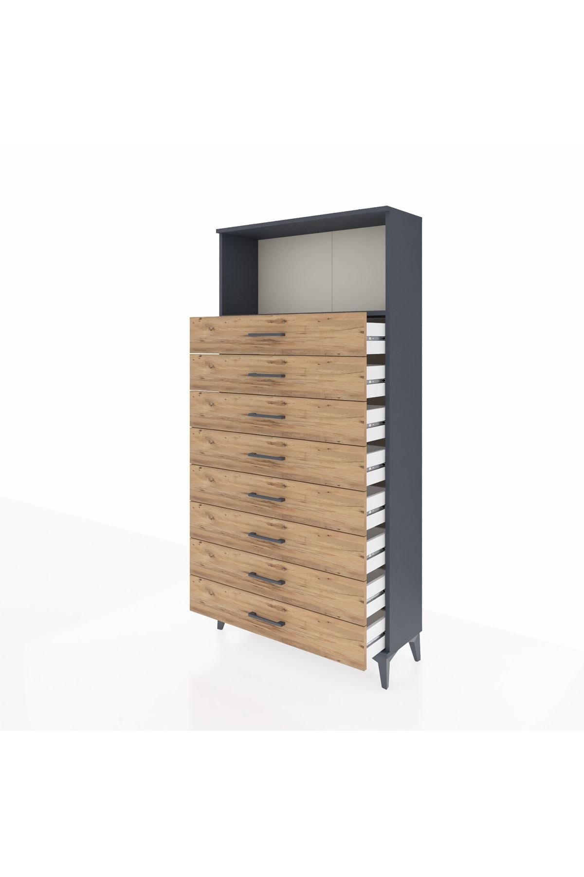 Arges Dolap Tek Raflı 8 Çekmeceli 88x30x182 Antrasit-Çam