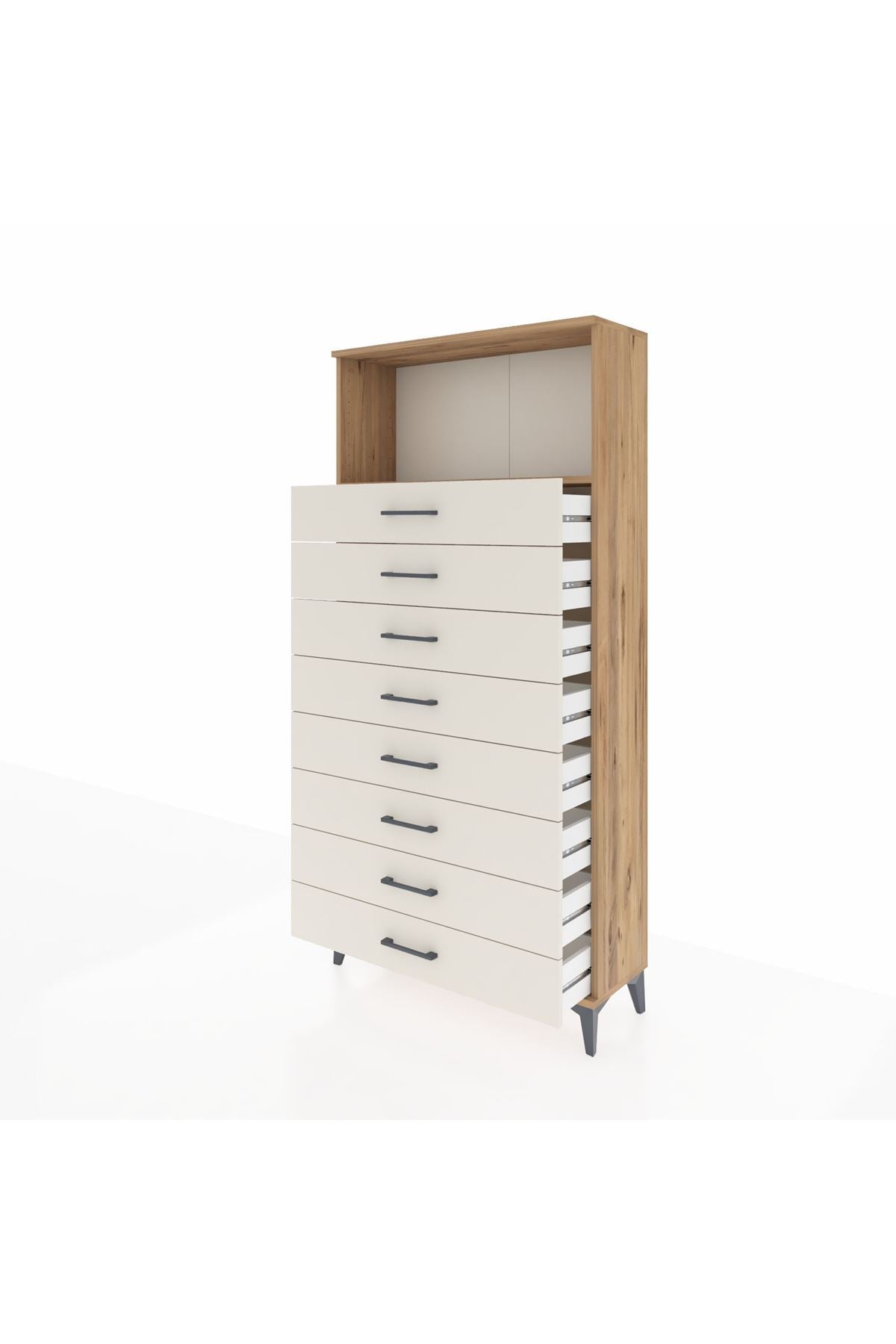 Arges Dolap Tek Raflı 8 Çekmeceli 88x30x182 Çam-Aytaşı