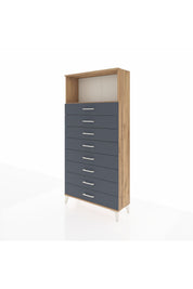 Arges Dolap Tek Raflı 8 Çekmeceli 88x30x182 Çam-Antrasit