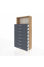 Arges Dolap Tek Raflı 8 Çekmeceli 88x30x182 Çam-Antrasit