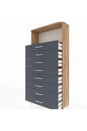 Arges Dolap Tek Raflı 8 Çekmeceli 88x30x182 Çam-Antrasit