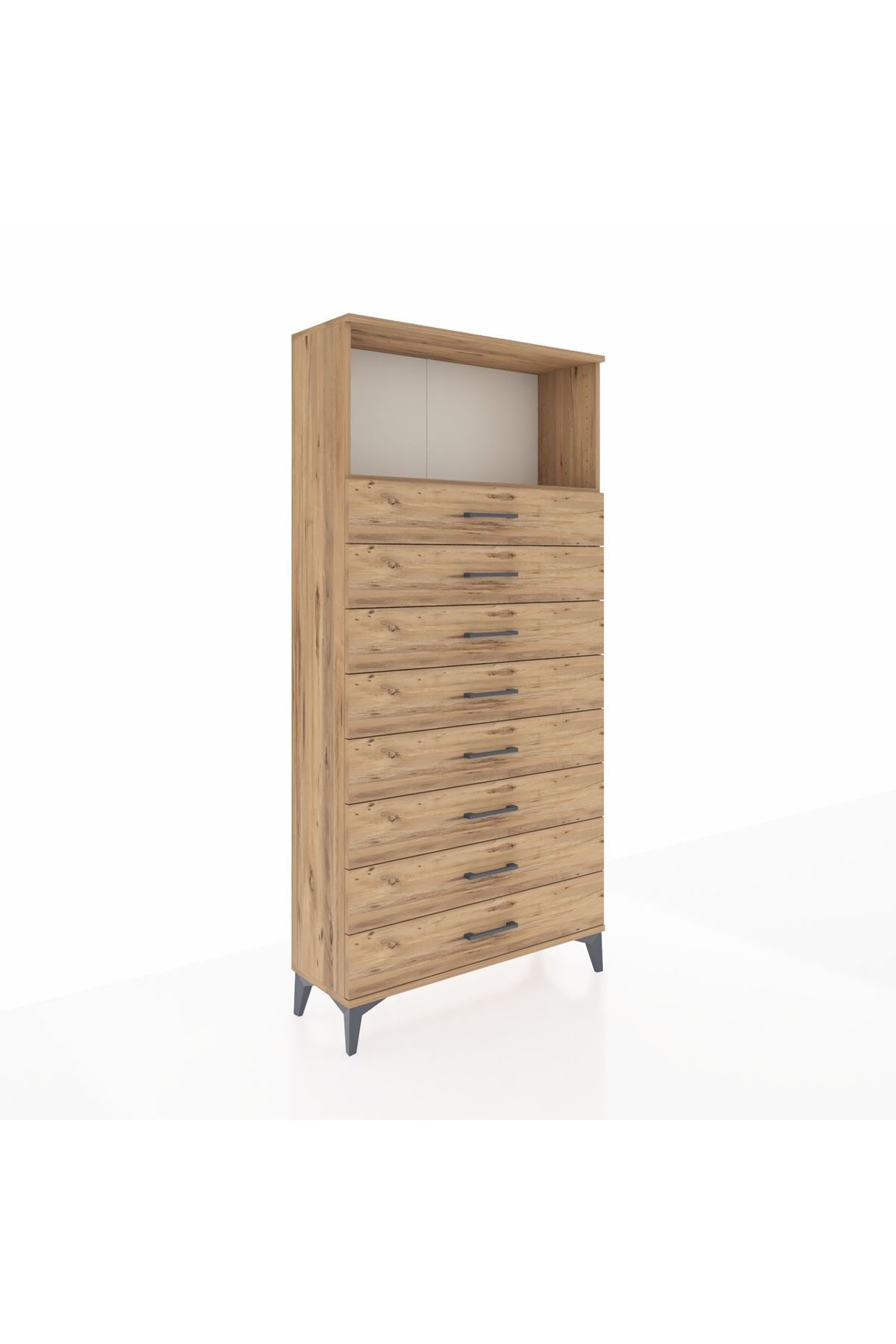 Arges Dolap Tek Raflı 8 Çekmeceli 88x30x182 Çam-Çam