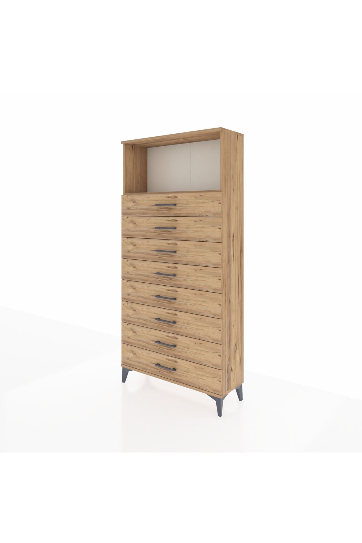 Arges Dolap Tek Raflı 8 Çekmeceli 88x30x182 Çam-Çam