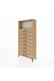Arges Dolap Tek Raflı 8 Çekmeceli 88x30x182 Çam-Çam
