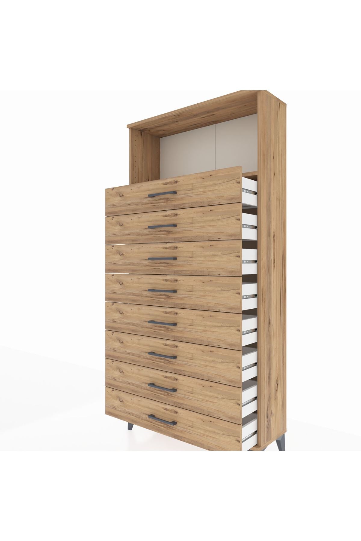 Arges Dolap Tek Raflı 8 Çekmeceli 88x30x182 Çam-Çam