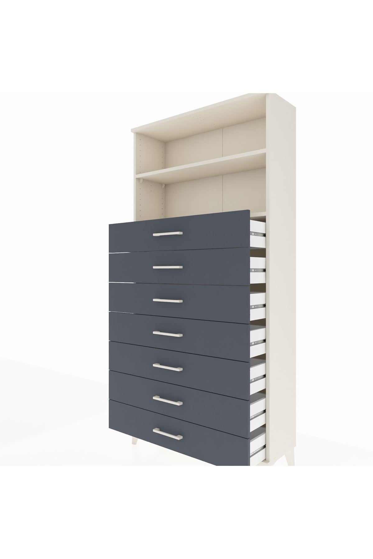 Arges Dolap 2 Raflı 7 Çekmeceli 88x30x182 Aytaşı-Antrasit