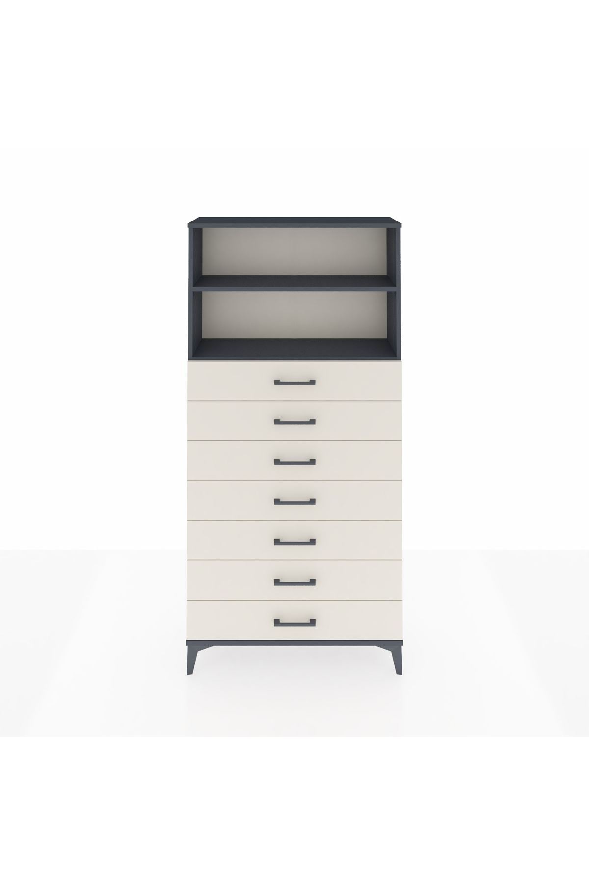 Arges Dolap 2 Raflı 7 Çekmeceli 88x30x182 Antrasit-Aytaşı