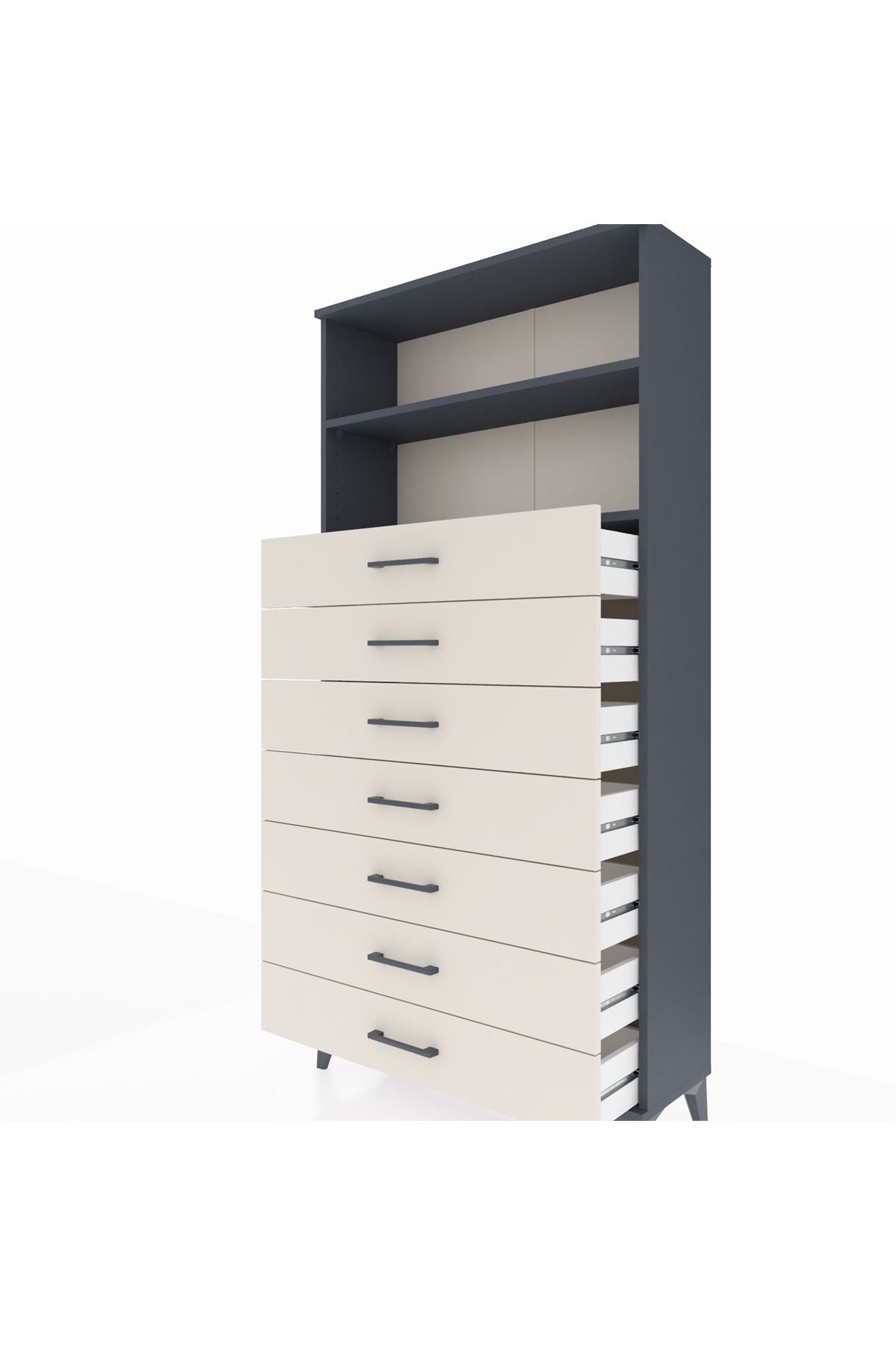 Arges Dolap 2 Raflı 7 Çekmeceli 88x30x182 Antrasit-Aytaşı