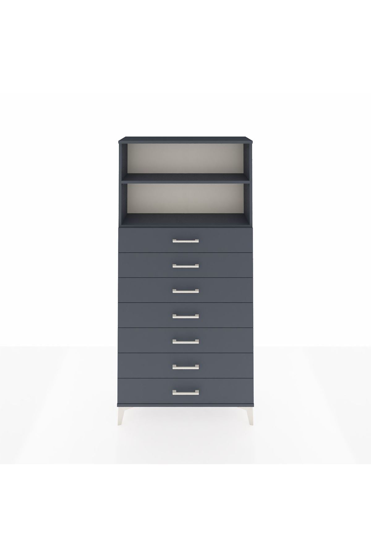 Arges Dolap 2 Raflı 7 Çekmeceli 88x30x182 Antrasit-Antrasit