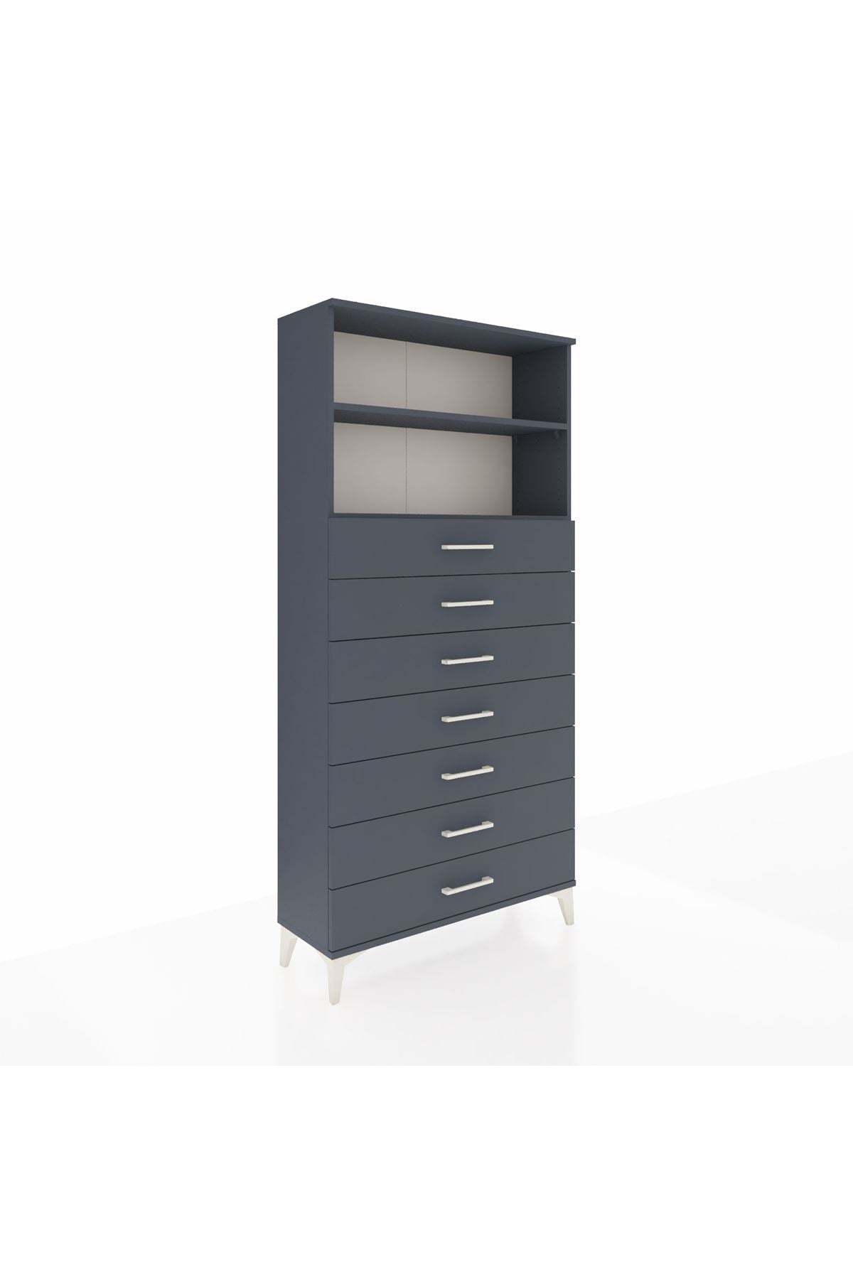 Arges Dolap 2 Raflı 7 Çekmeceli 88x30x182 Antrasit-Antrasit