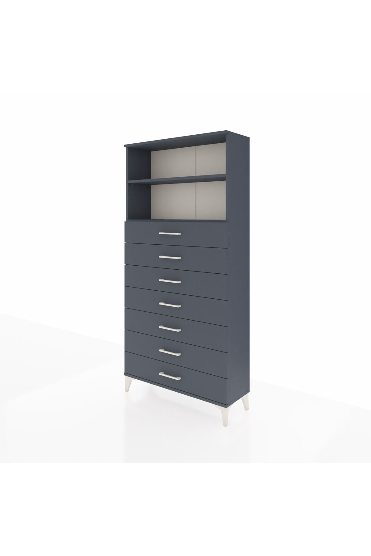 Arges Dolap 2 Raflı 7 Çekmeceli 88x30x182 Antrasit-Antrasit