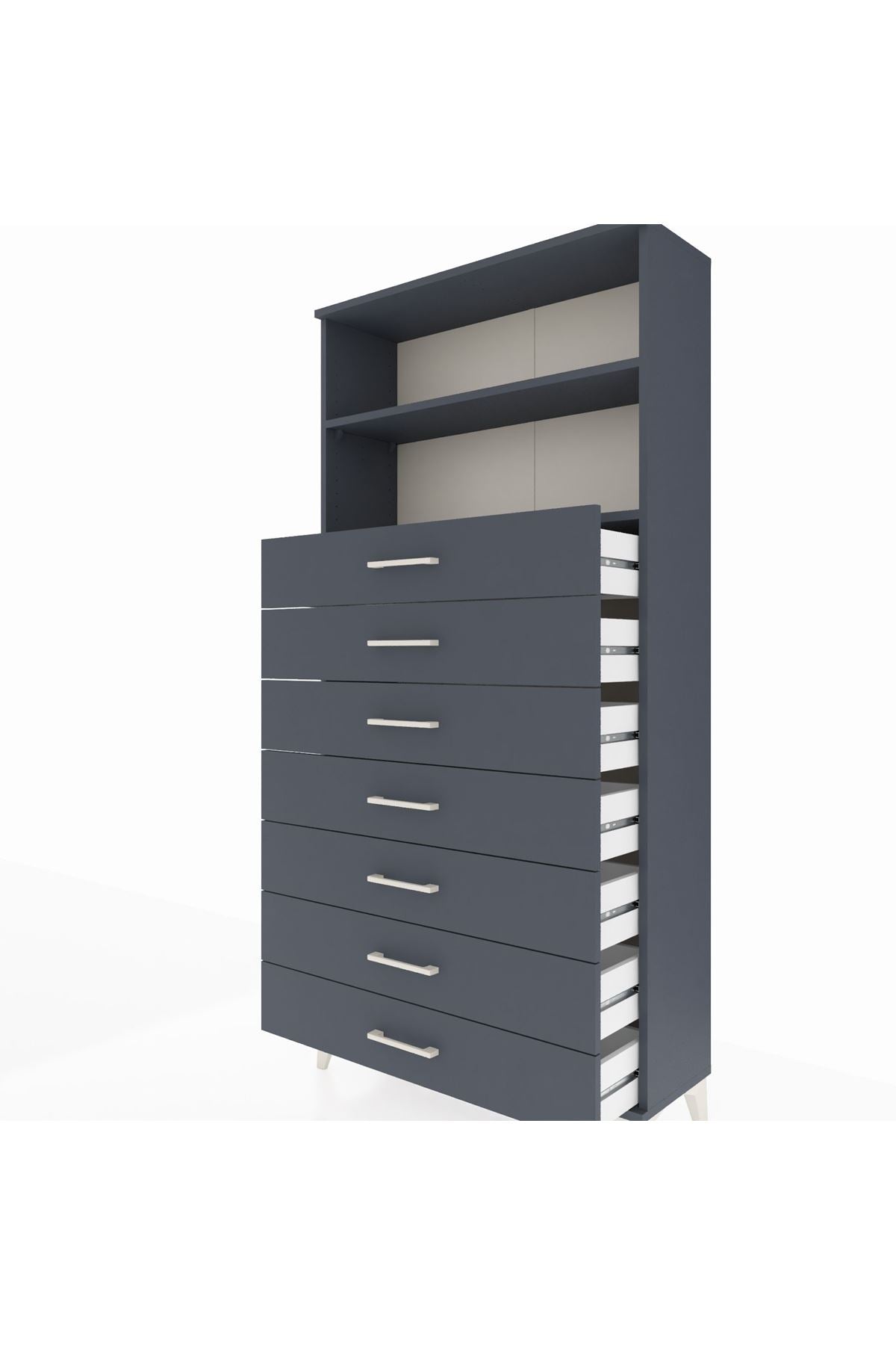 Arges Dolap 2 Raflı 7 Çekmeceli 88x30x182 Antrasit-Antrasit