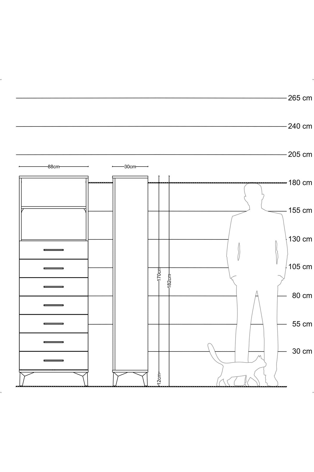 Arges Dolap 2 Raflı 7 Çekmeceli 88x30x182 Antrasit-Antrasit