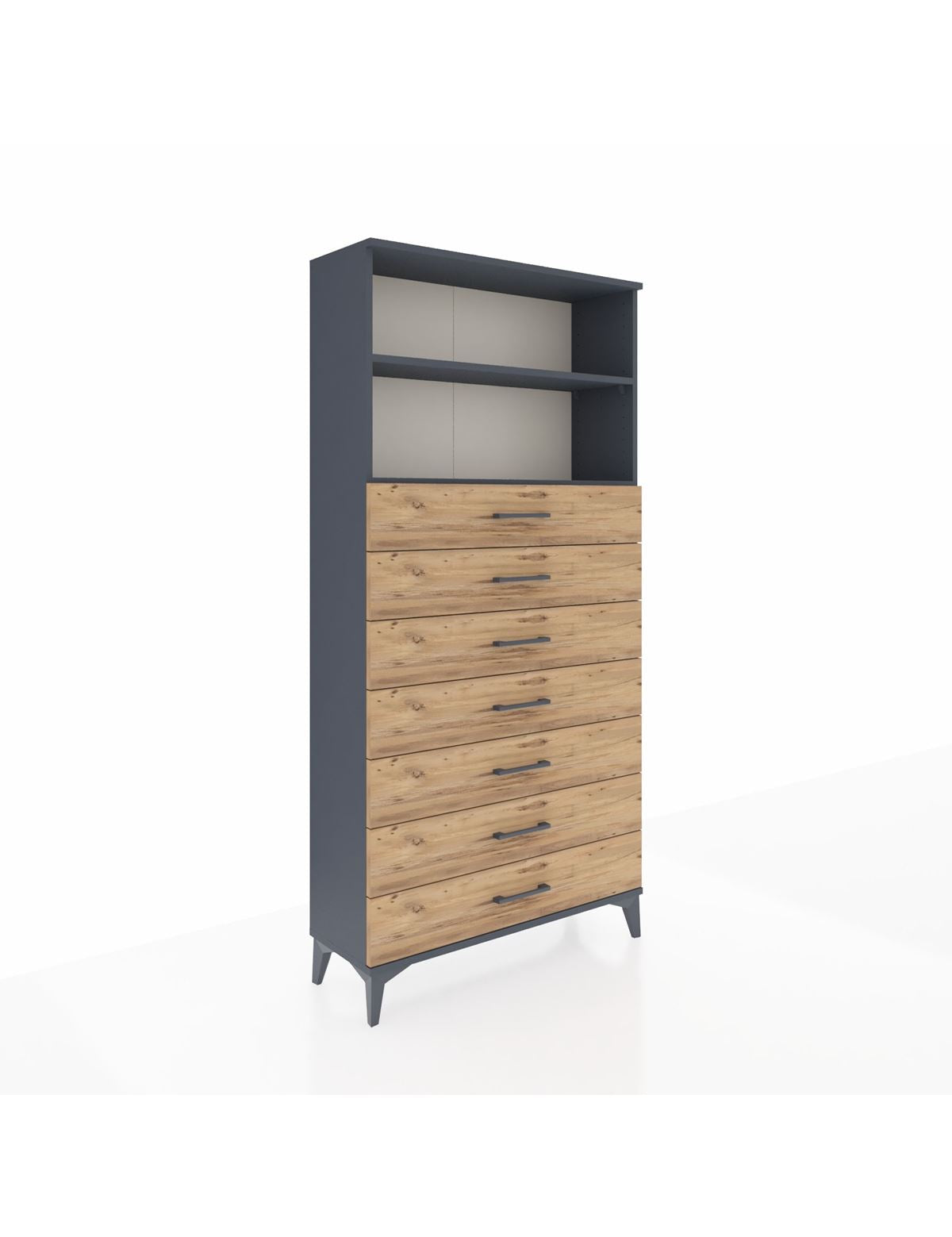 Arges Dolap 2 Raflı 7 Çekmeceli 88x30x182 Antrasit-Çam