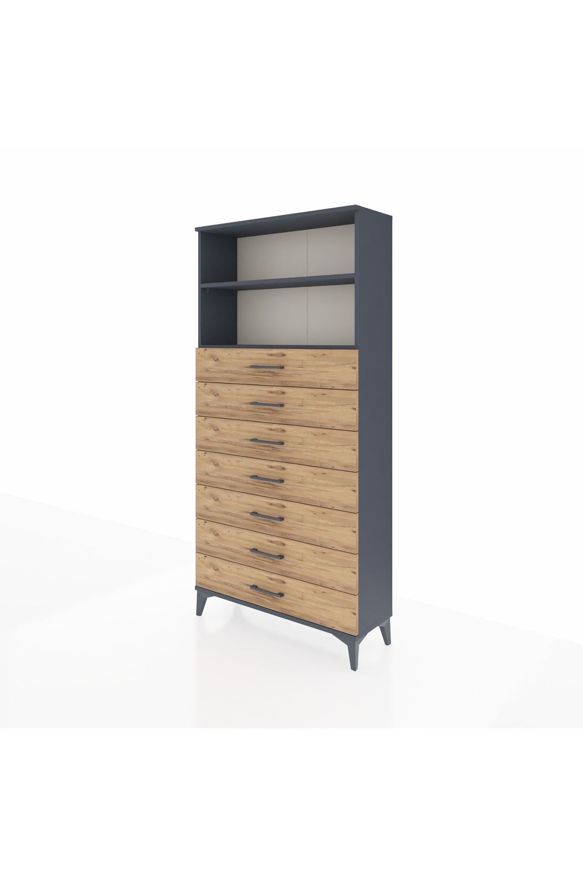 Arges Dolap 2 Raflı 7 Çekmeceli 88x30x182 Antrasit-Çam