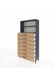 Arges Dolap 2 Raflı 7 Çekmeceli 88x30x182 Antrasit-Çam