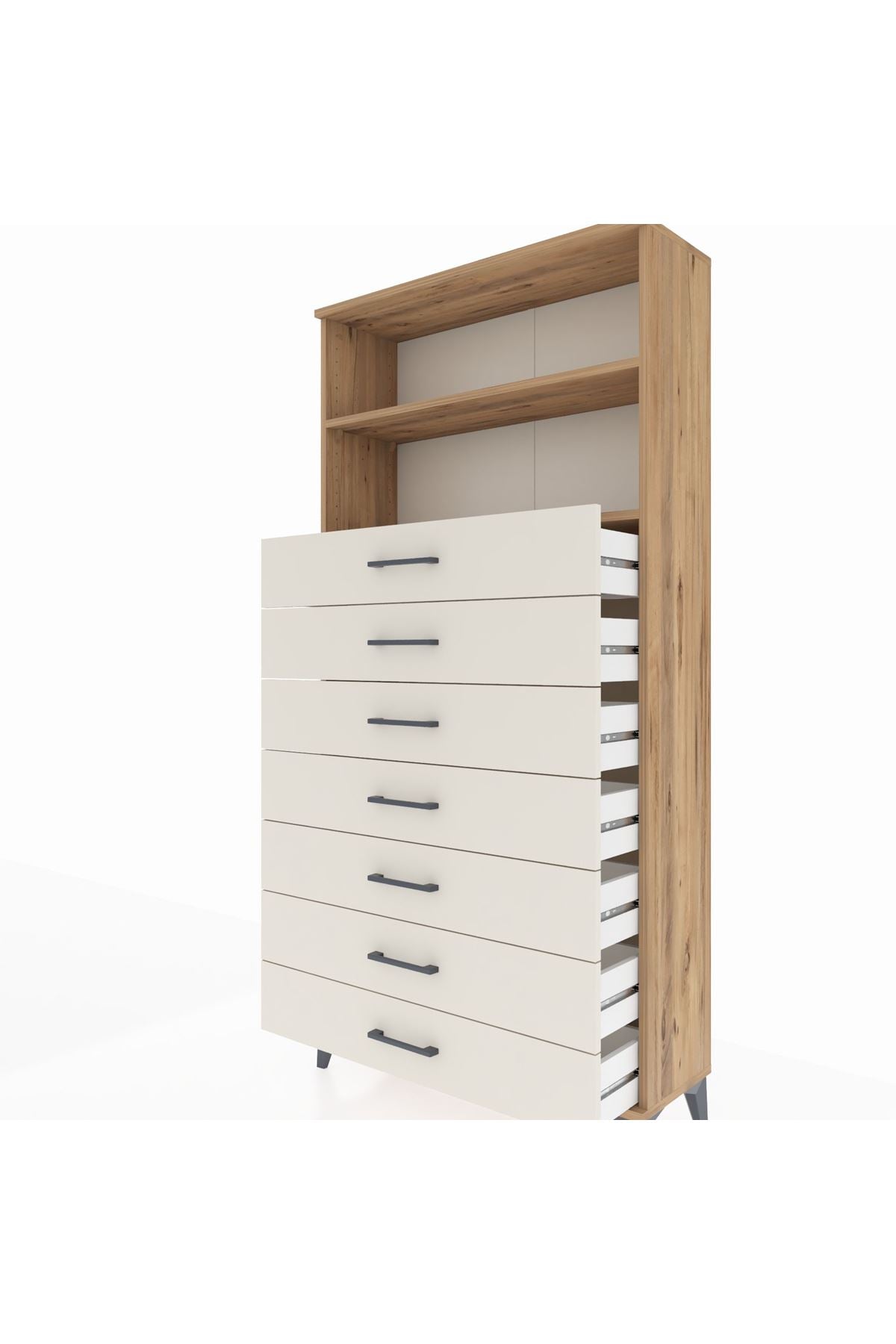 Arges Dolap 2 Raflı 7 Çekmeceli 88x30x182 Çam-Aytaşı