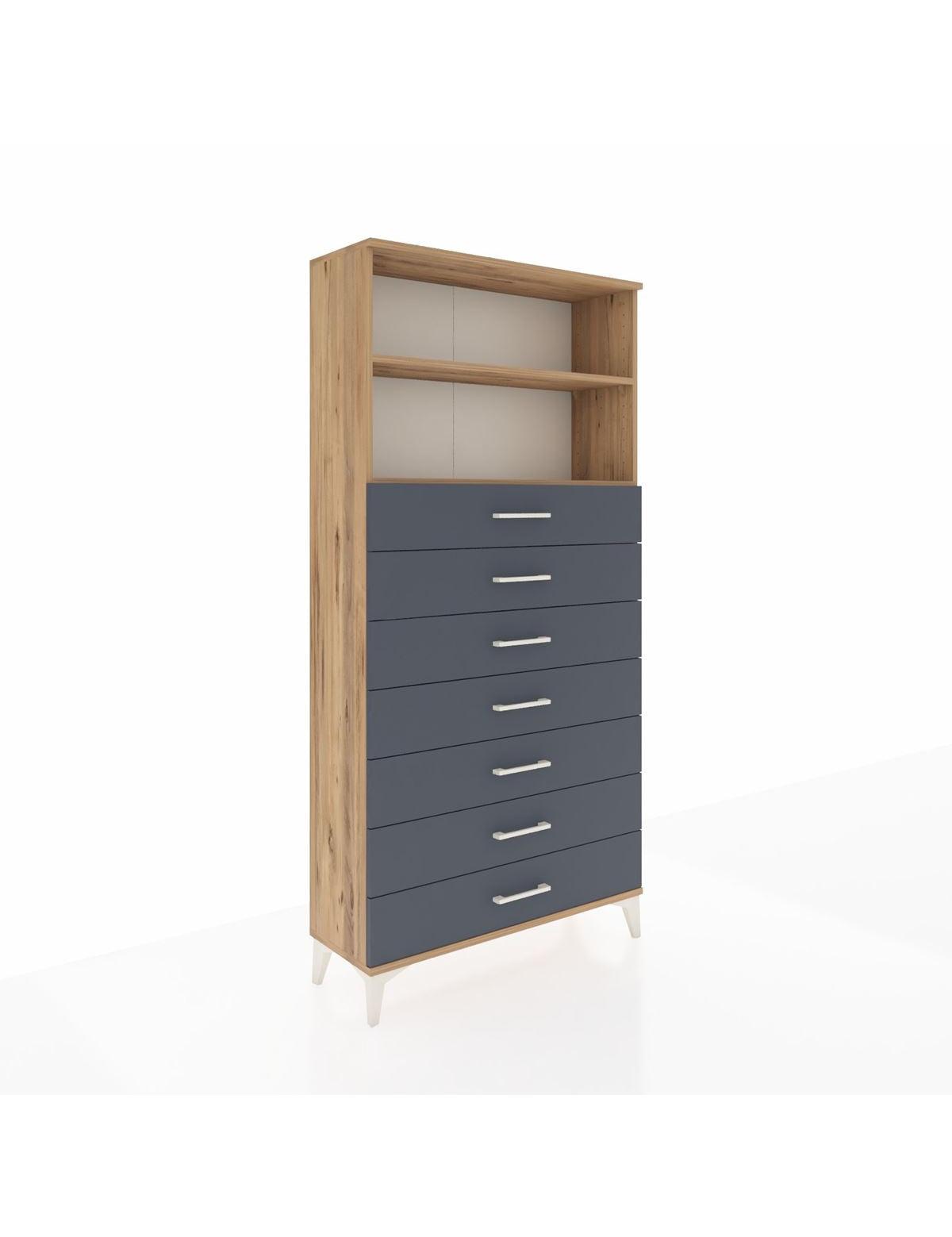 Arges Dolap 2 Raflı 7 Çekmeceli 88x30x182 Çam-Antrasit