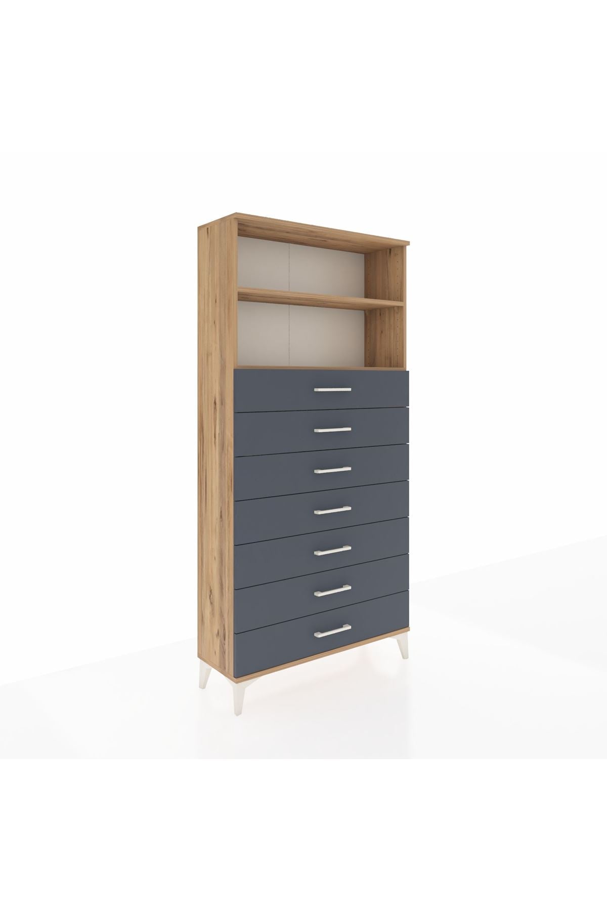 Arges Dolap 2 Raflı 7 Çekmeceli 88x30x182 Çam-Antrasit