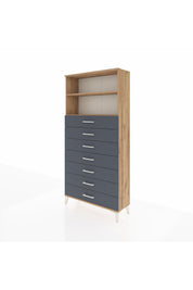 Arges Dolap 2 Raflı 7 Çekmeceli 88x30x182 Çam-Antrasit