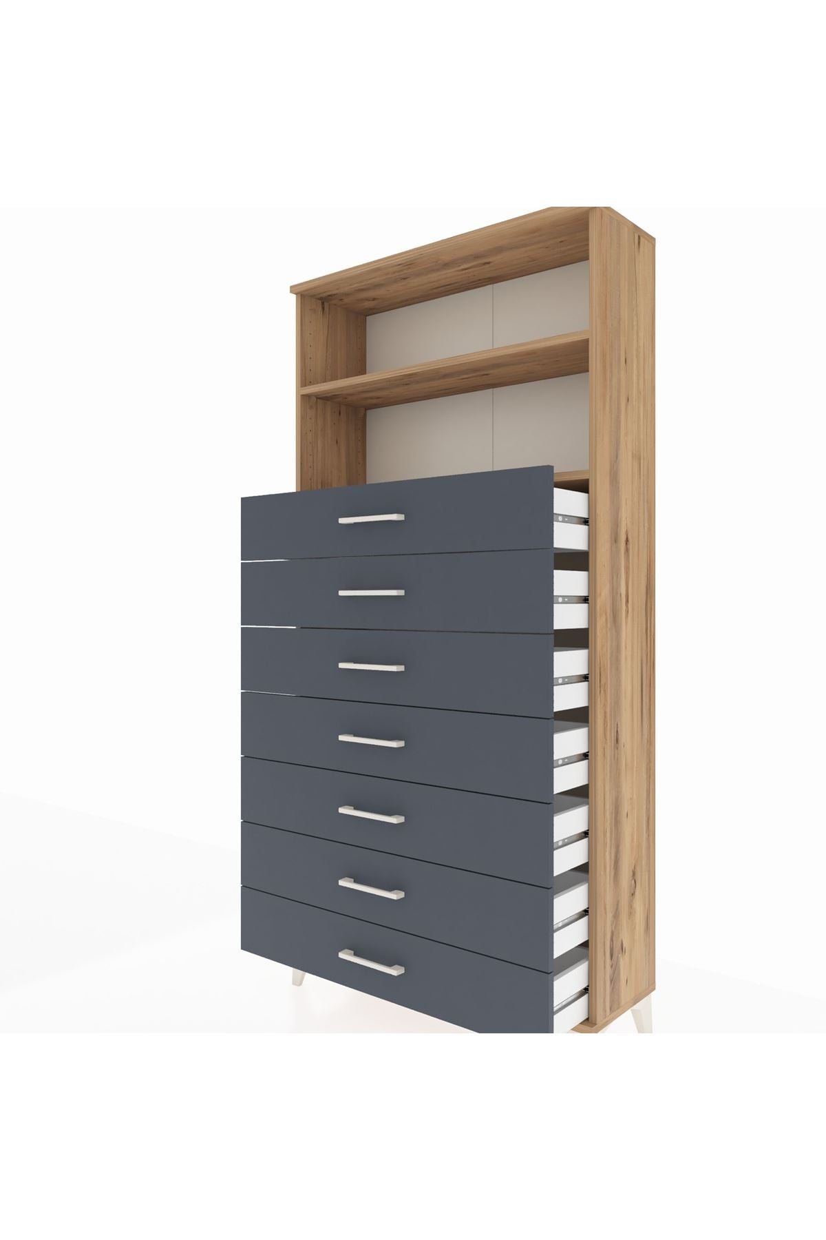 Arges Dolap 2 Raflı 7 Çekmeceli 88x30x182 Çam-Antrasit