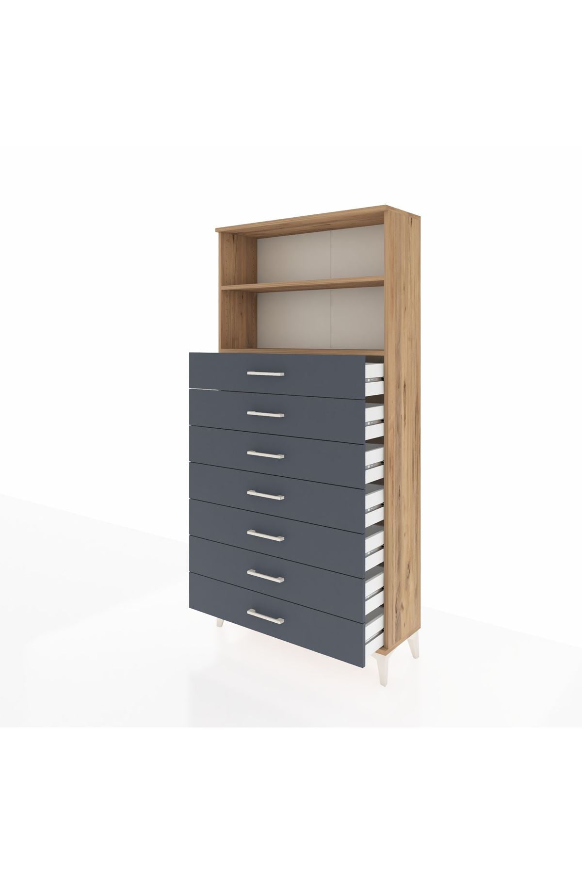 Arges Dolap 2 Raflı 7 Çekmeceli 88x30x182 Çam-Antrasit