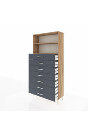 Arges Dolap 2 Raflı 7 Çekmeceli 88x30x182 Çam-Antrasit