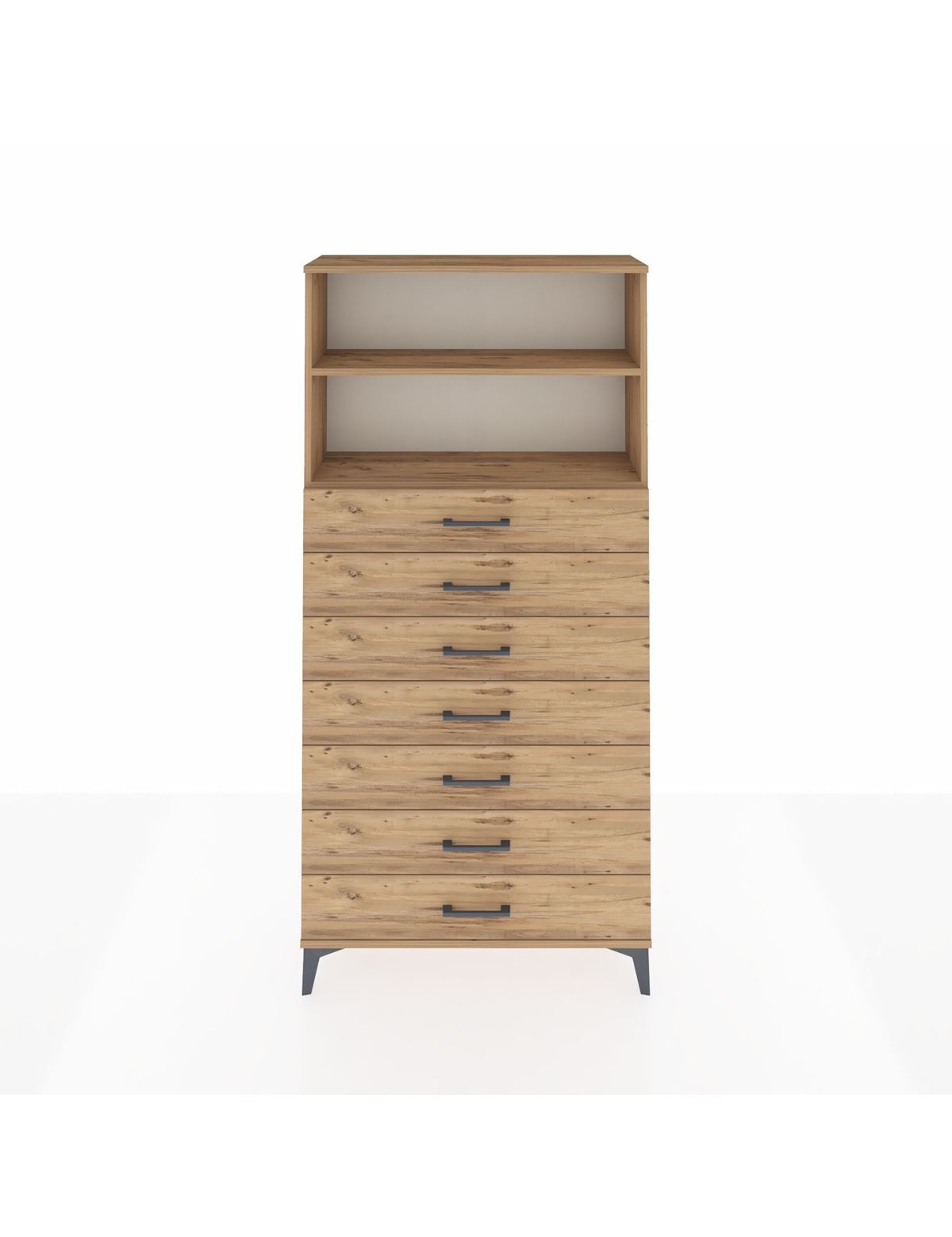 Arges Dolap 2 Raflı 7 Çekmeceli 88x30x182 Çam-Çam