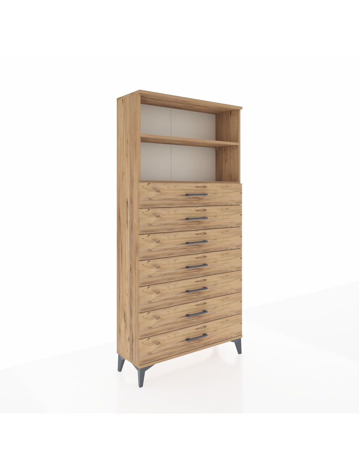 Arges Dolap 2 Raflı 7 Çekmeceli 88x30x182 Çam-Çam