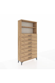 Arges Dolap 2 Raflı 7 Çekmeceli 88x30x182 Çam-Çam