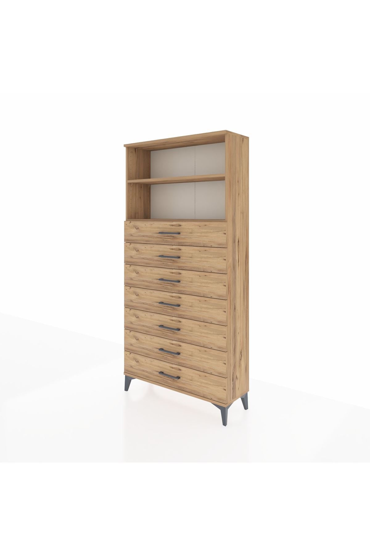 Arges Dolap 2 Raflı 7 Çekmeceli 88x30x182 Çam-Çam