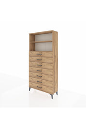 Arges Dolap 2 Raflı 7 Çekmeceli 88x30x182 Çam-Çam