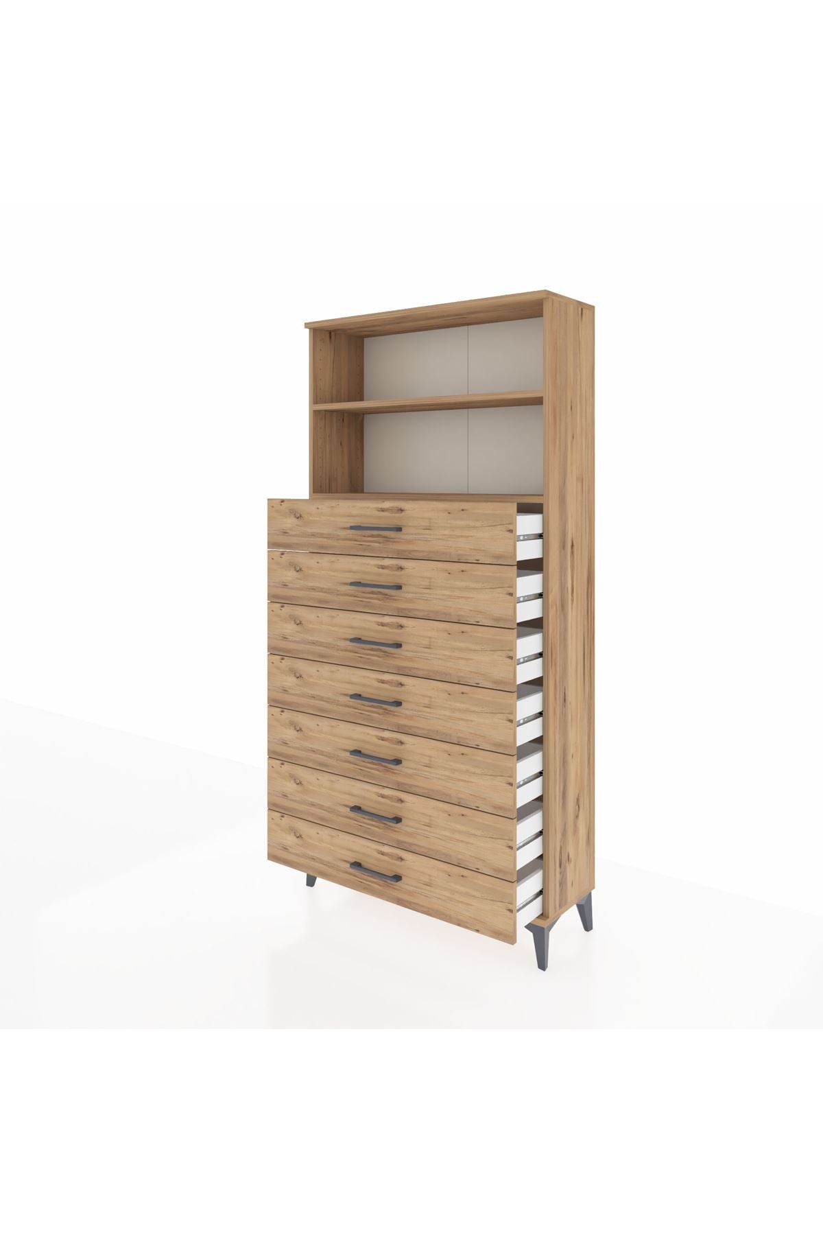 Arges Dolap 2 Raflı 7 Çekmeceli 88x30x182 Çam-Çam