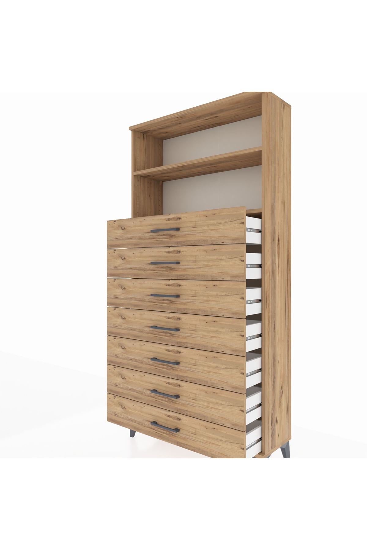 Arges Dolap 2 Raflı 7 Çekmeceli 88x30x182 Çam-Çam