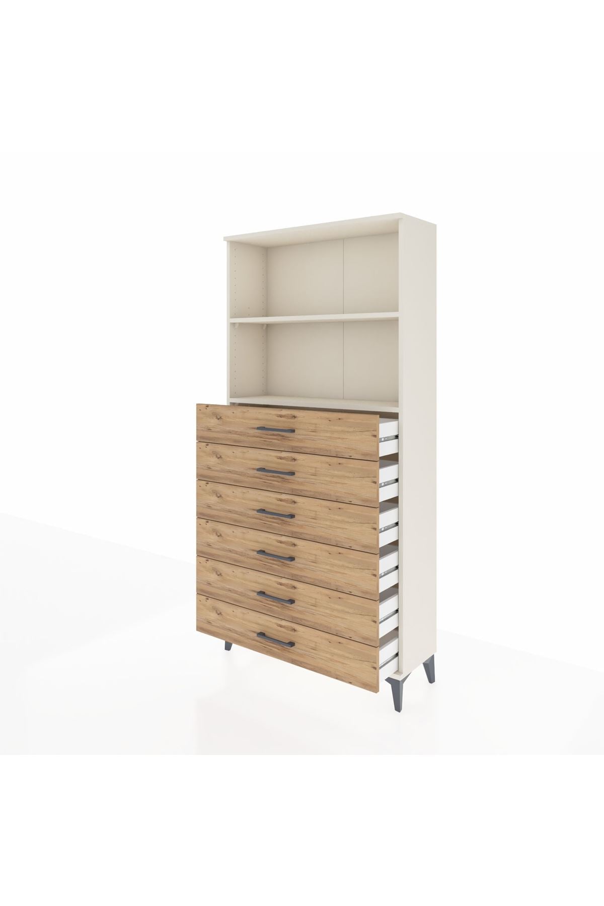 Arges Dolap 2 Raflı 6 Çekmeceli 88x30x182 Aytaşı-Çam