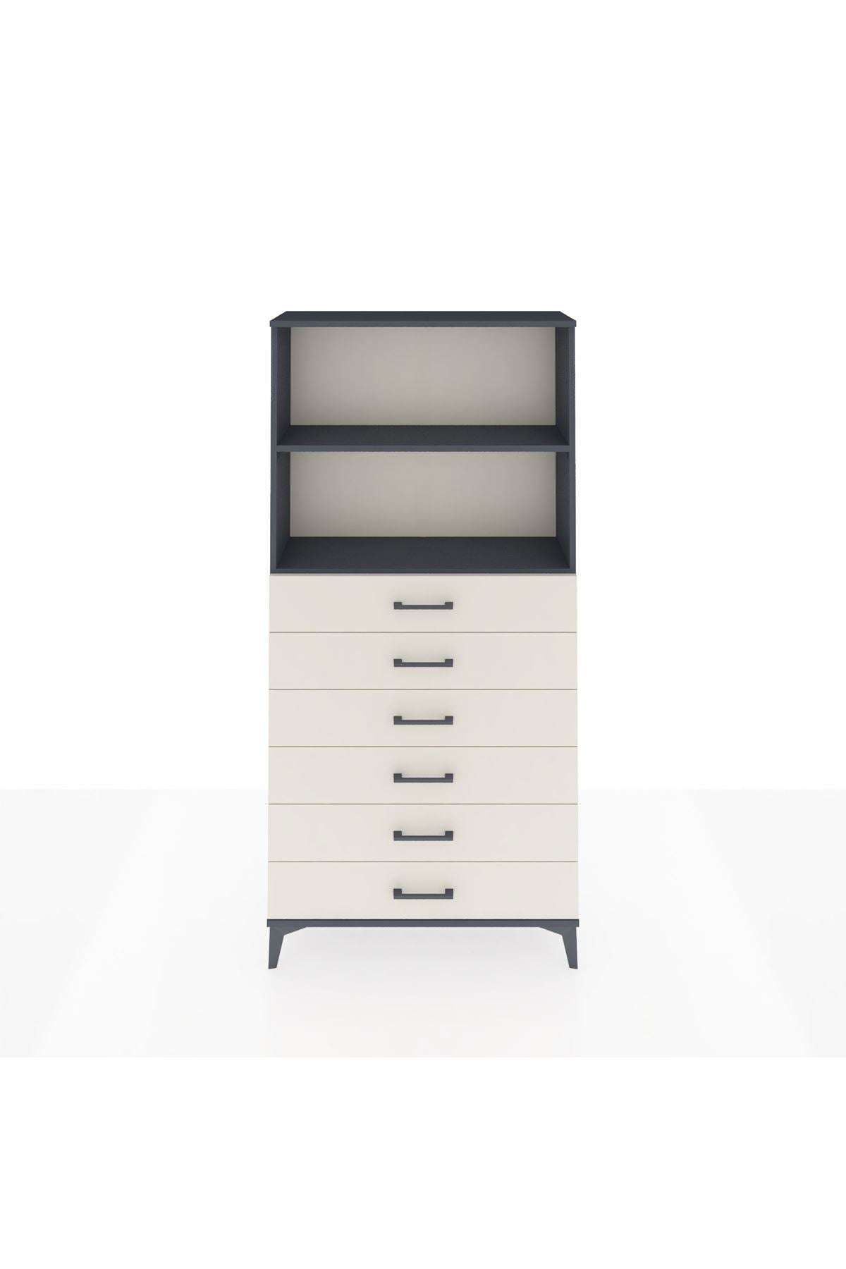 Arges Dolap 2 Raflı 6 Çekmeceli 88x30x182 Antrasit-Aytaşı