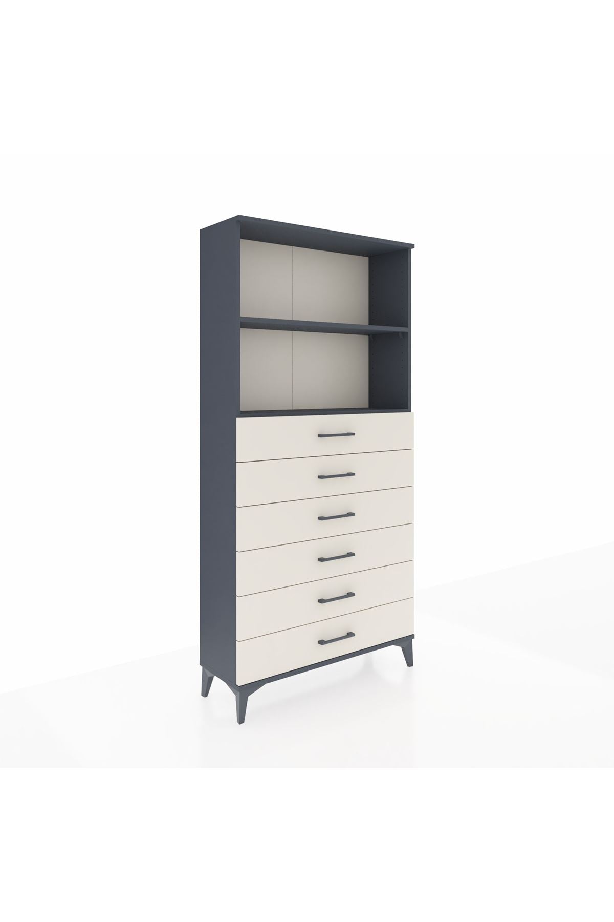 Arges Dolap 2 Raflı 6 Çekmeceli 88x30x182 Antrasit-Aytaşı