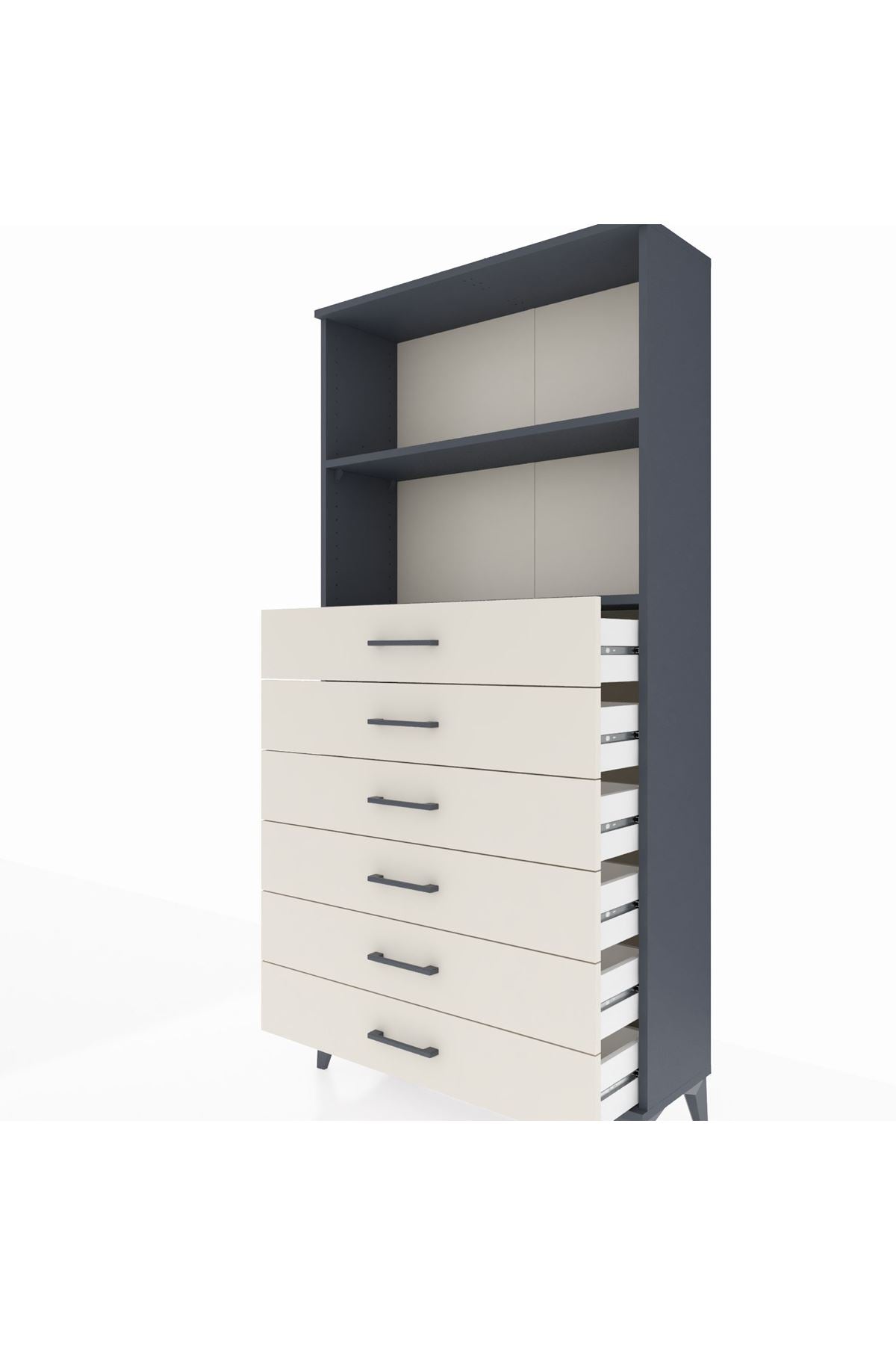 Arges Dolap 2 Raflı 6 Çekmeceli 88x30x182 Antrasit-Aytaşı