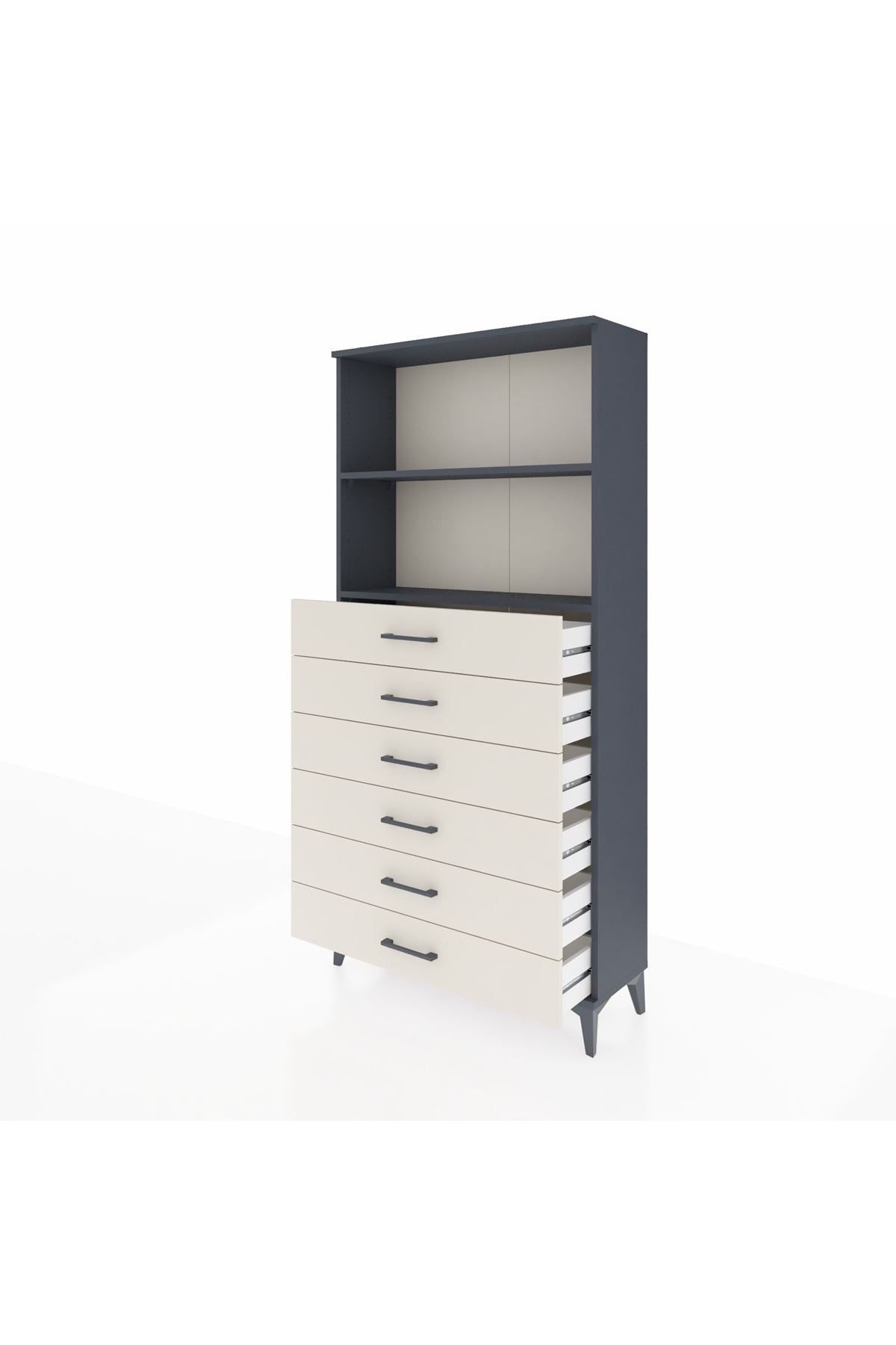 Arges Dolap 2 Raflı 6 Çekmeceli 88x30x182 Antrasit-Aytaşı