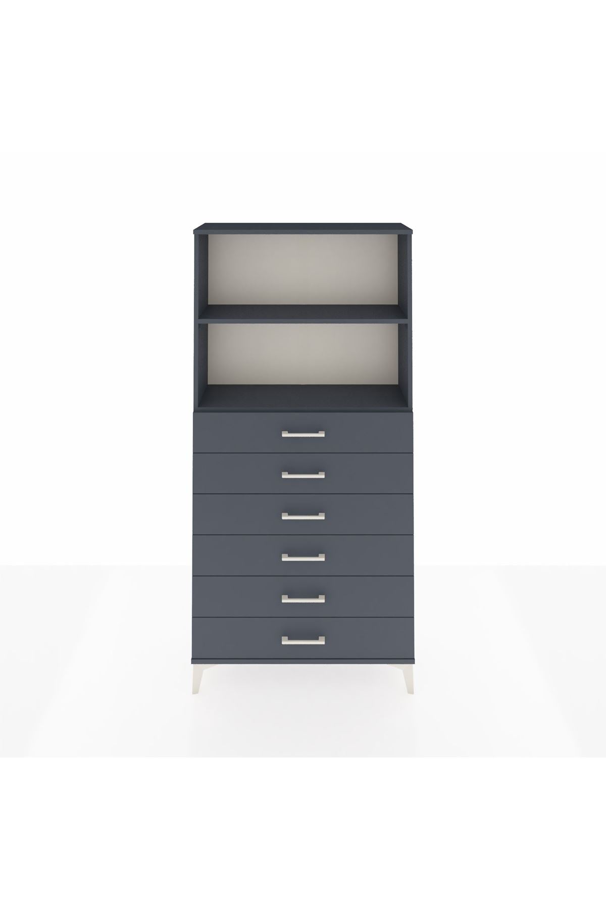 Arges Dolap 2 Raflı 6 Çekmeceli 88x30x182 Antrasit-Antrasit