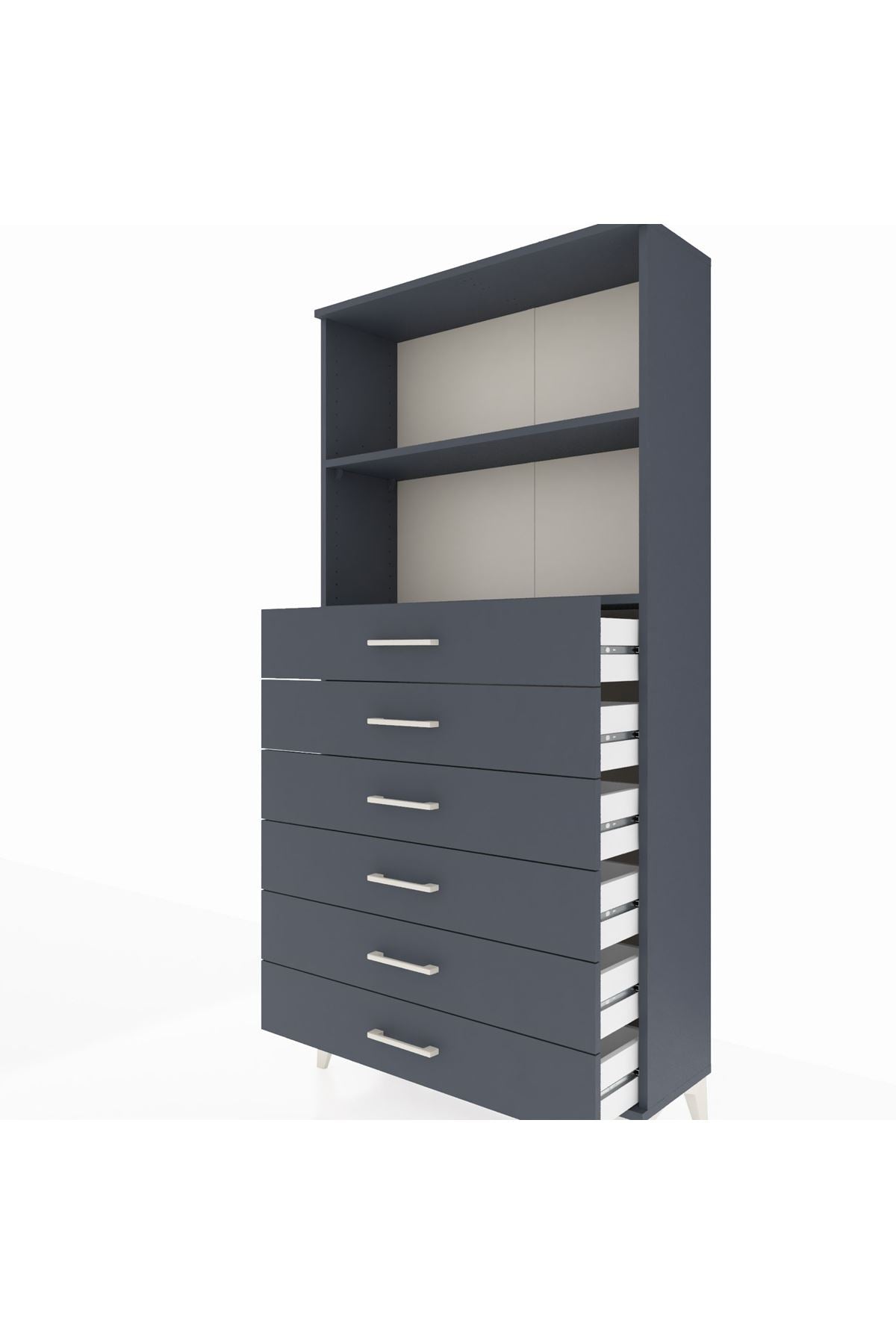 Arges Dolap 2 Raflı 6 Çekmeceli 88x30x182 Antrasit-Antrasit