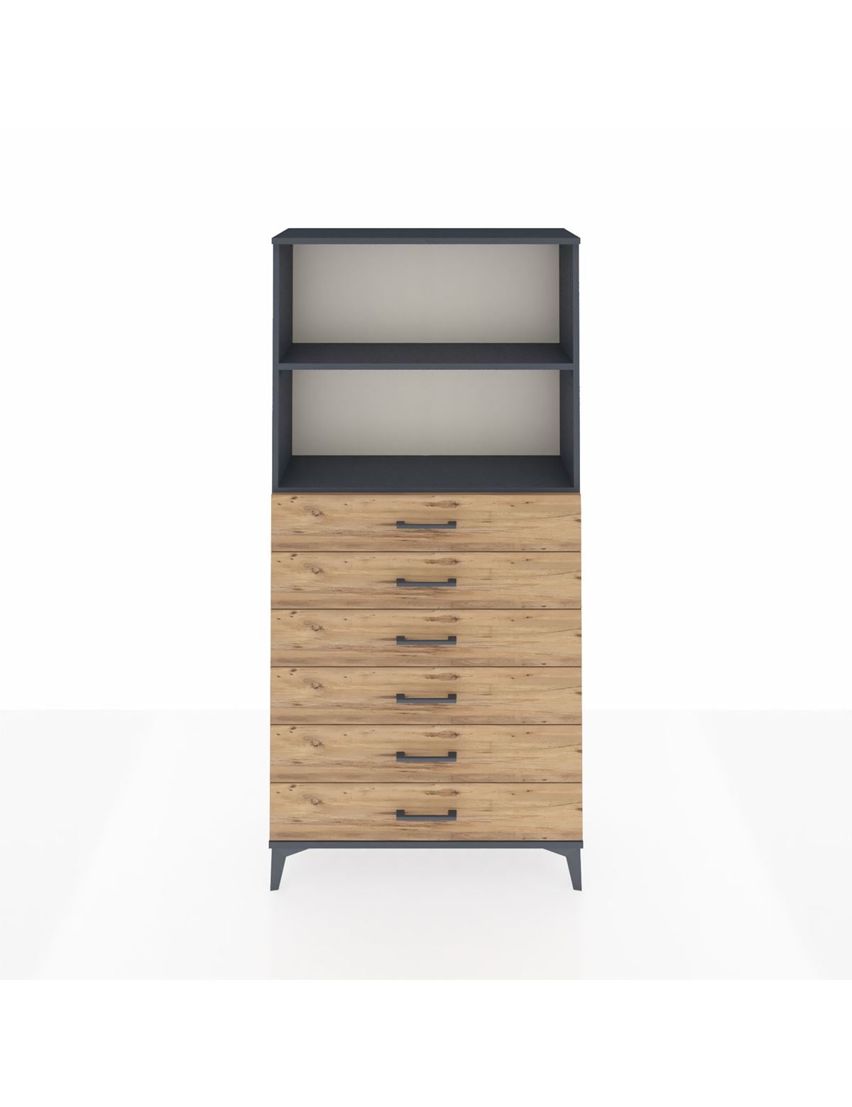 Arges Dolap 2 Raflı 6 Çekmeceli 88x30x182 Antrasit-Çam