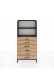 Arges Dolap 2 Raflı 6 Çekmeceli 88x30x182 Antrasit-Çam