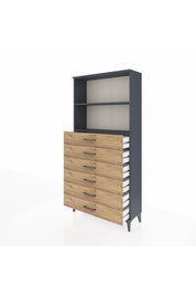 Arges Dolap 2 Raflı 6 Çekmeceli 88x30x182 Antrasit-Çam