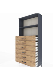 Arges Dolap 2 Raflı 6 Çekmeceli 88x30x182 Antrasit-Çam