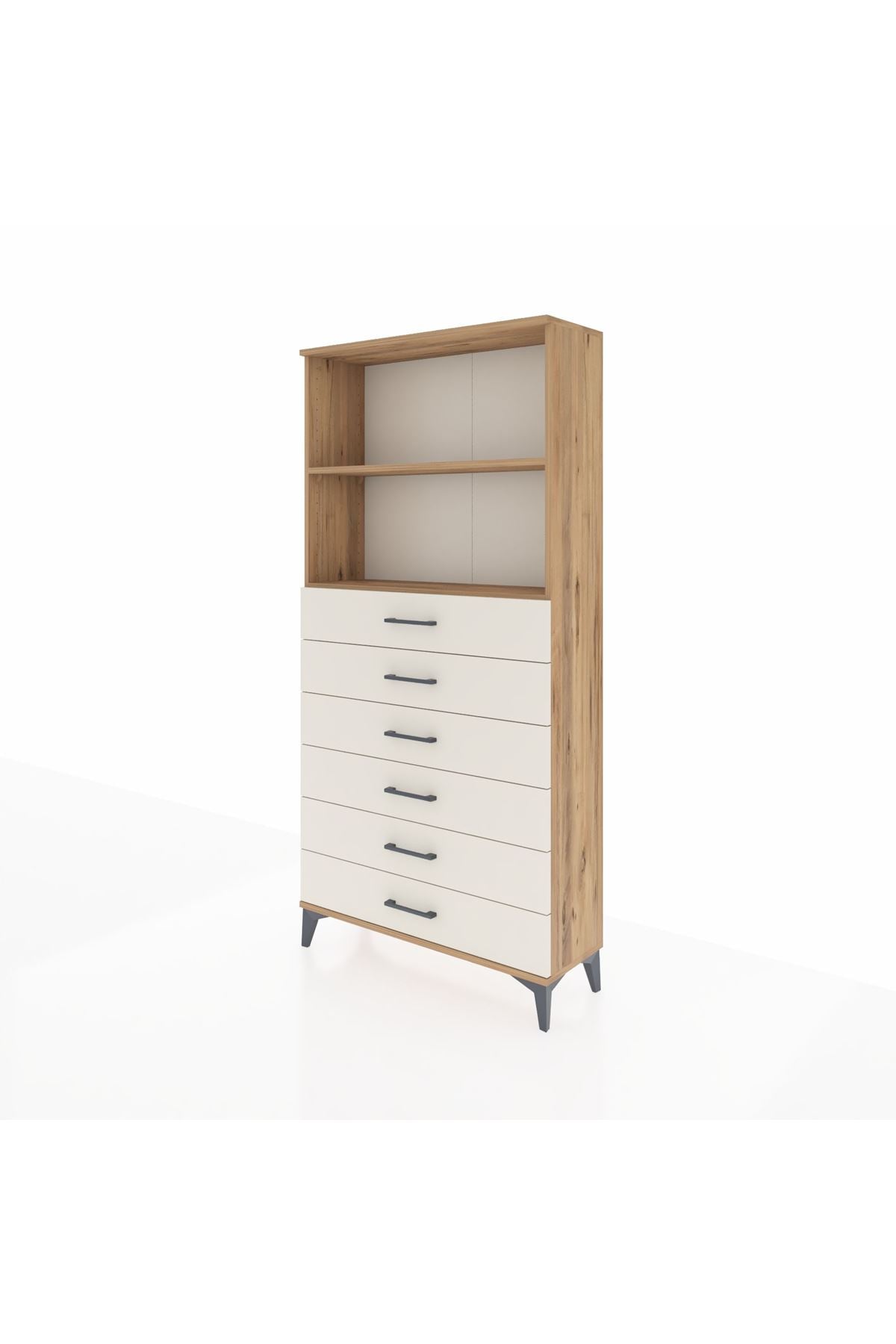 Arges Dolap 2 Raflı 6 Çekmeceli 88x30x182 Çam-Aytaşı