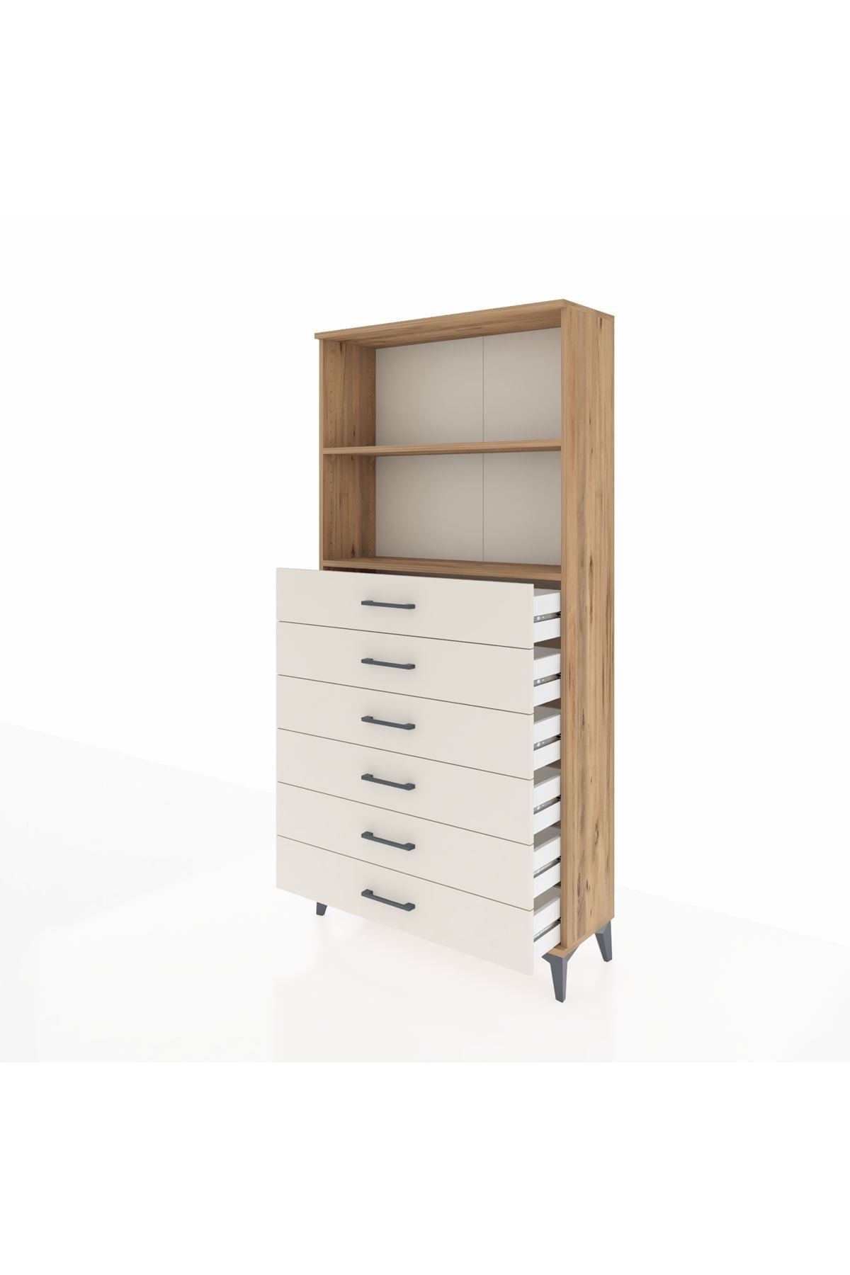 Arges Dolap 2 Raflı 6 Çekmeceli 88x30x182 Çam-Aytaşı